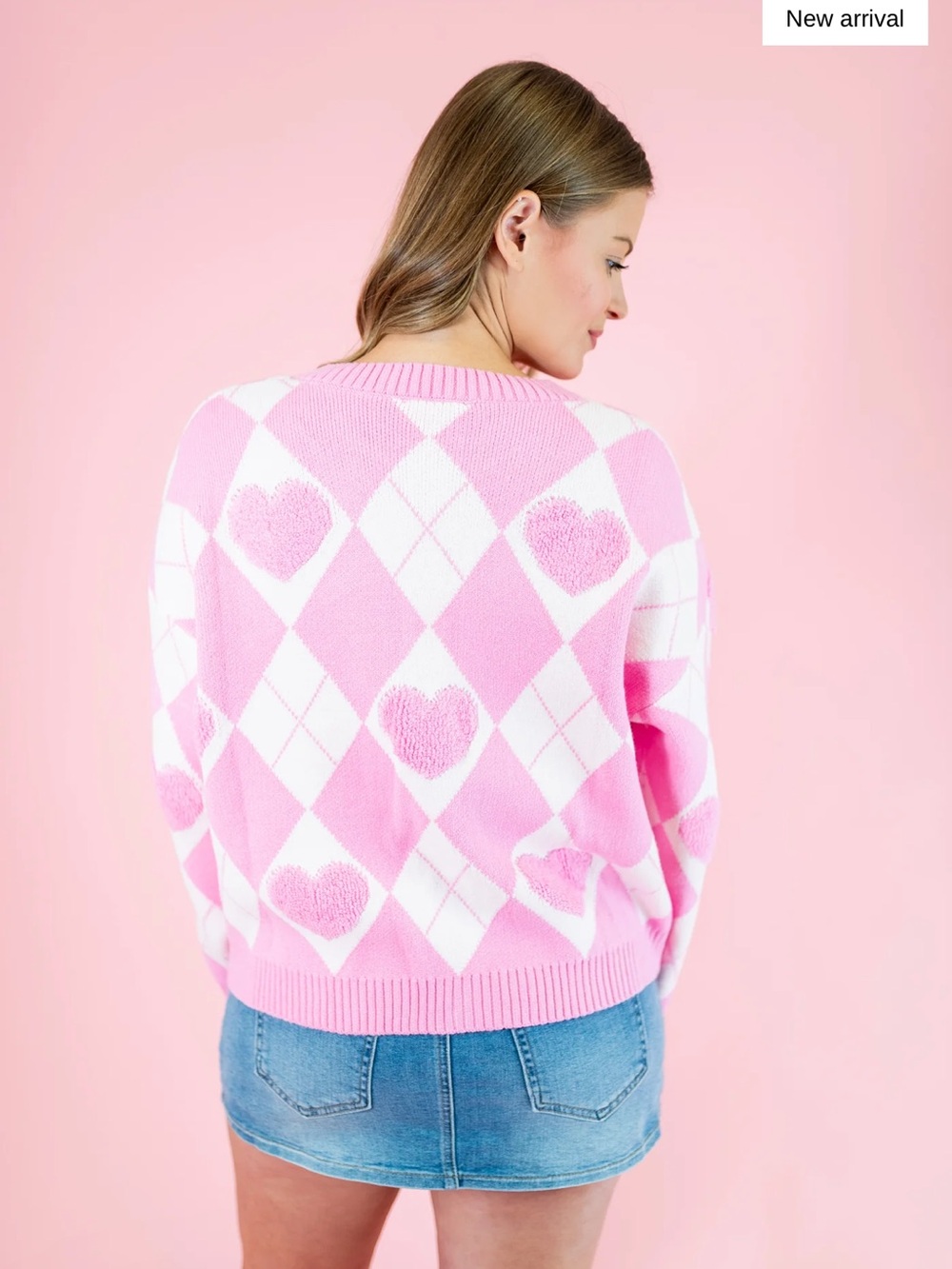Le lis Pink Heart Argyle Button-Up Sweater Cardigan - Picture 3 of 4